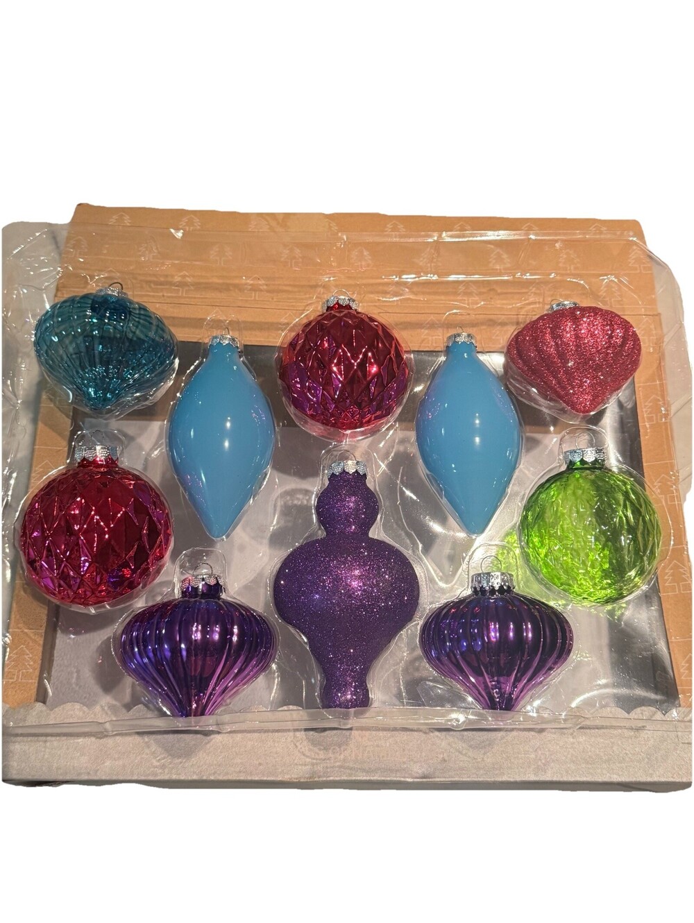 Target Wondershop Glass Ornaments Royal Purple Pink Glitter Teardrop NEW SET